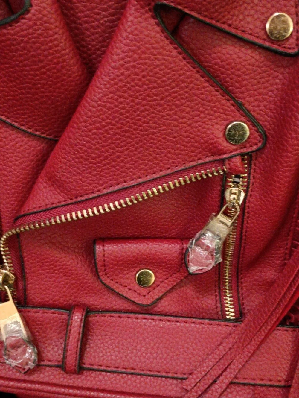 Fringed Faux Leather Moto Tote Bag in Red